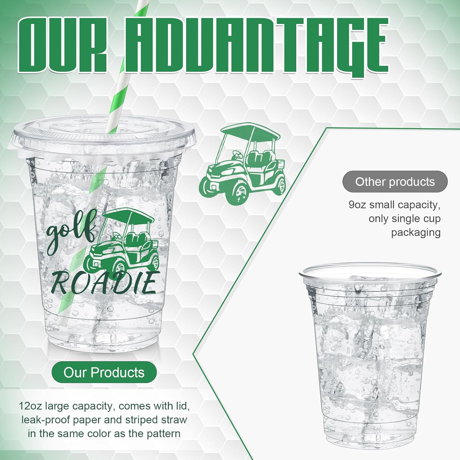 FoldTier 50 Pcs Golf Cups, 12 oz Disposable Plastic Cups with Straws and Lids Golf Clear mug Birthday Bachelor mugs Supplies Birthday Table Decorations Party Favor