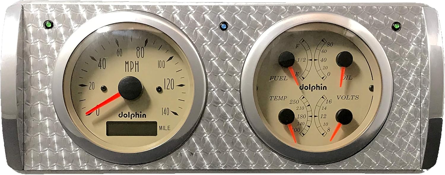 Compatible with 1940 Ford Car - 2 Gauge Dash Panel GPS - Engine Turned - 3 3/8 Tan