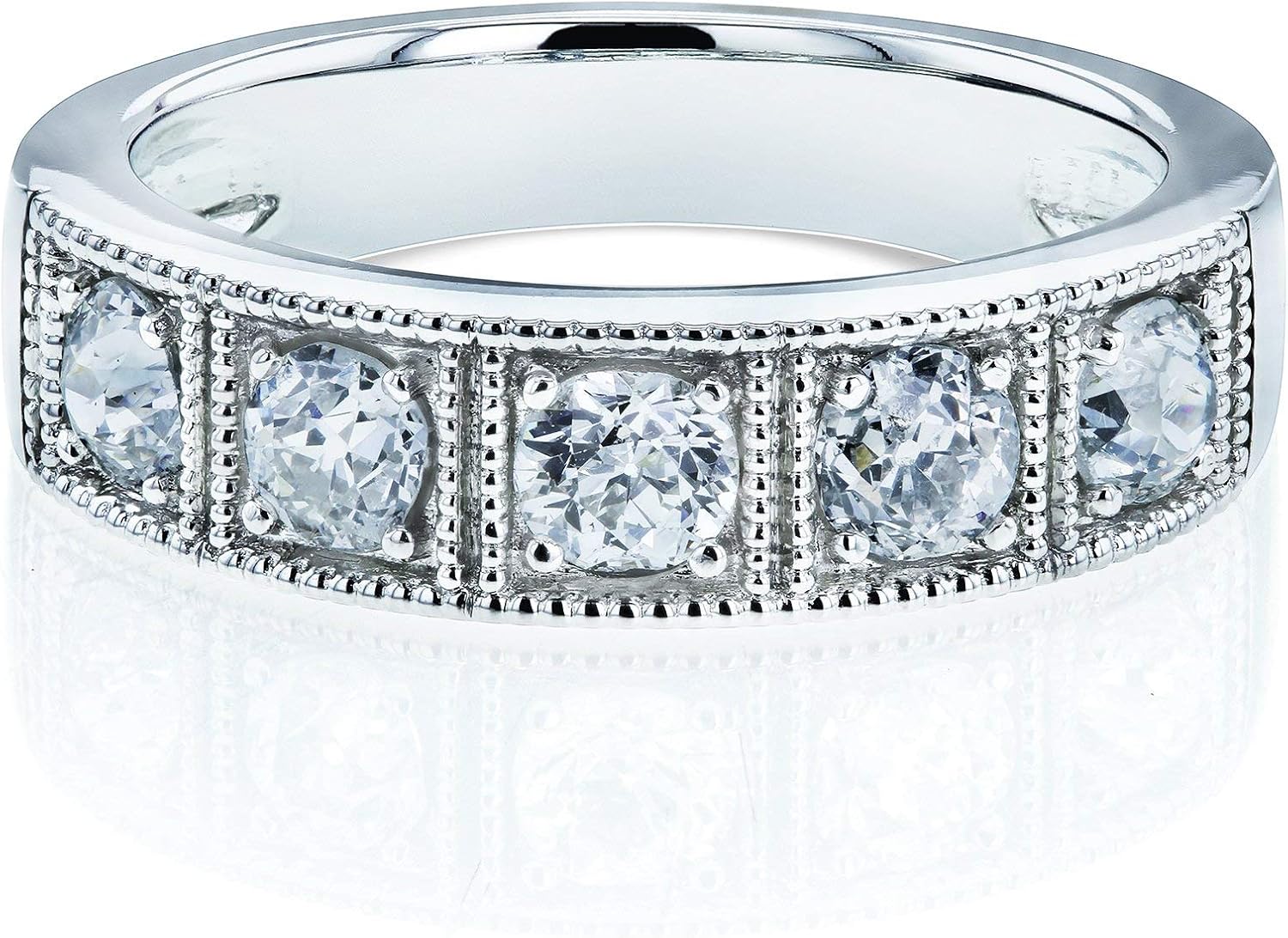 Kobelli Milgrain Framed Five Diamond Ring 14k White Gold