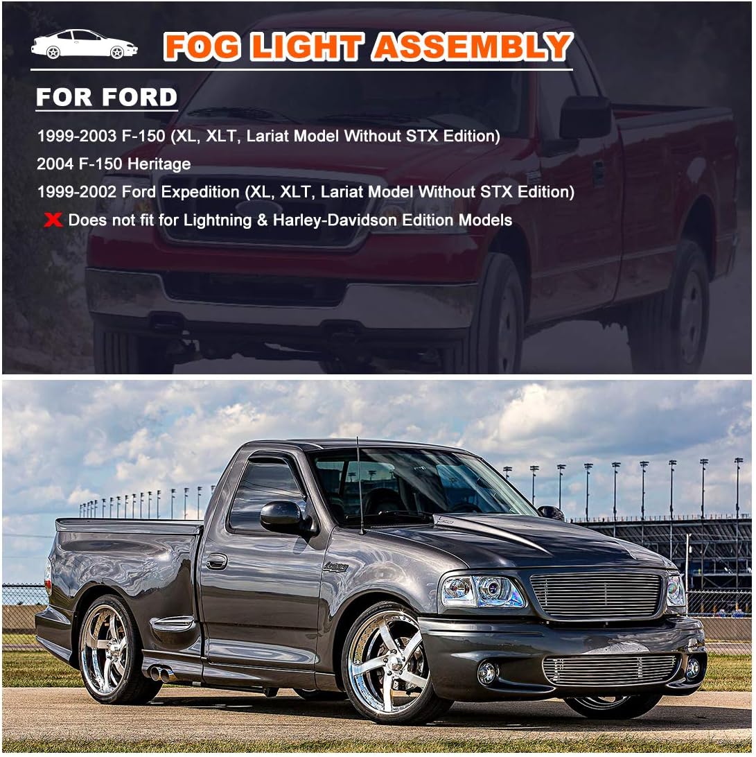 Nixon Offroad Fog Light Set for 99-03 Ford F-150 F150, 04 Ford F-150 F150 w/Bulb, 99-02 OEM Ford Expedition, Fog Lamp Replacement Clear Lens (Not fit Lightning & Harley Davidson Edition Models)
