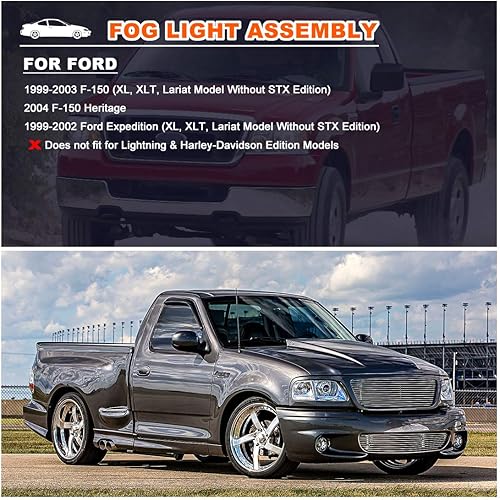 Miniatura 2 de Nixon Offroad Juego de luces antiniebla para Ford F-150 F150 99-03, 04 Ford F-150 F150 con bombilla, 99-02 OEM Ford Expedition, lente transparente