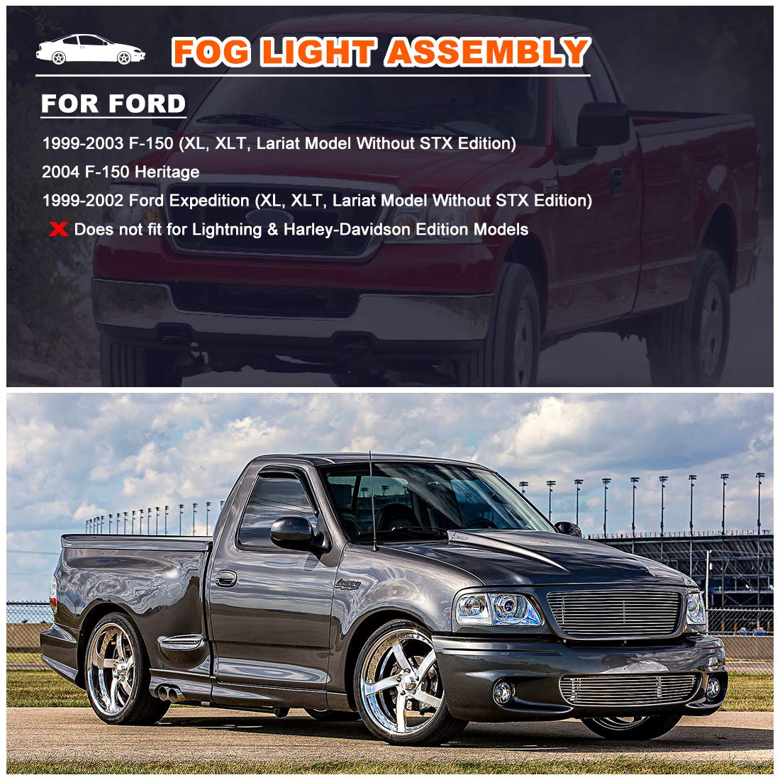 Nixon Offroad Fog Light Set for 99-03 Ford F-150 F150, 04 Ford F-150 F150 w/Bulb, 99-02 OEM Ford Expedition, Fog Lamp Replacement Clear Lens (Not fit Lightning & Harley Davidson Edition Models)