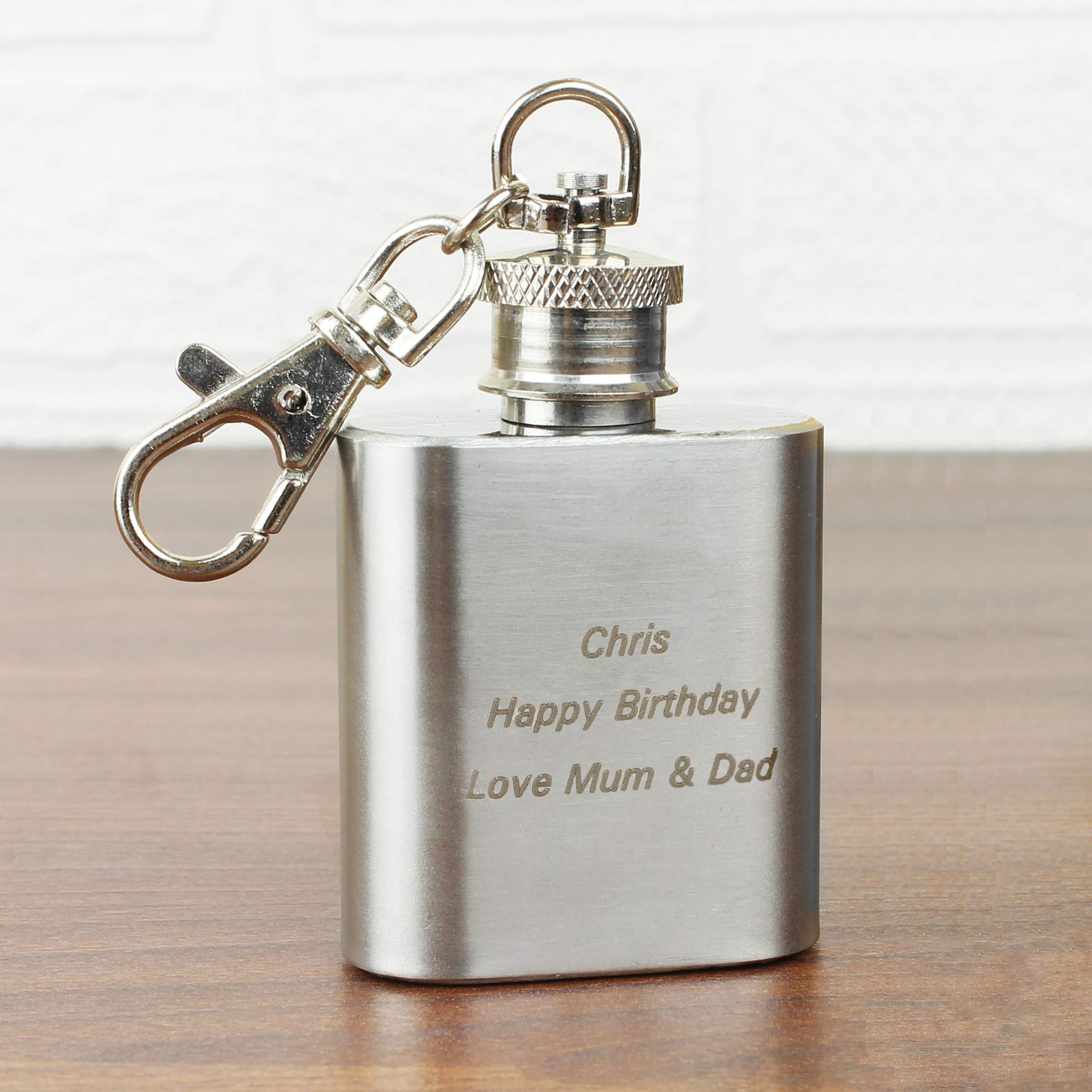 County Engraving White Personalised 1Oz Stainless Steel Hip Flask Keyring Any Message Engraved