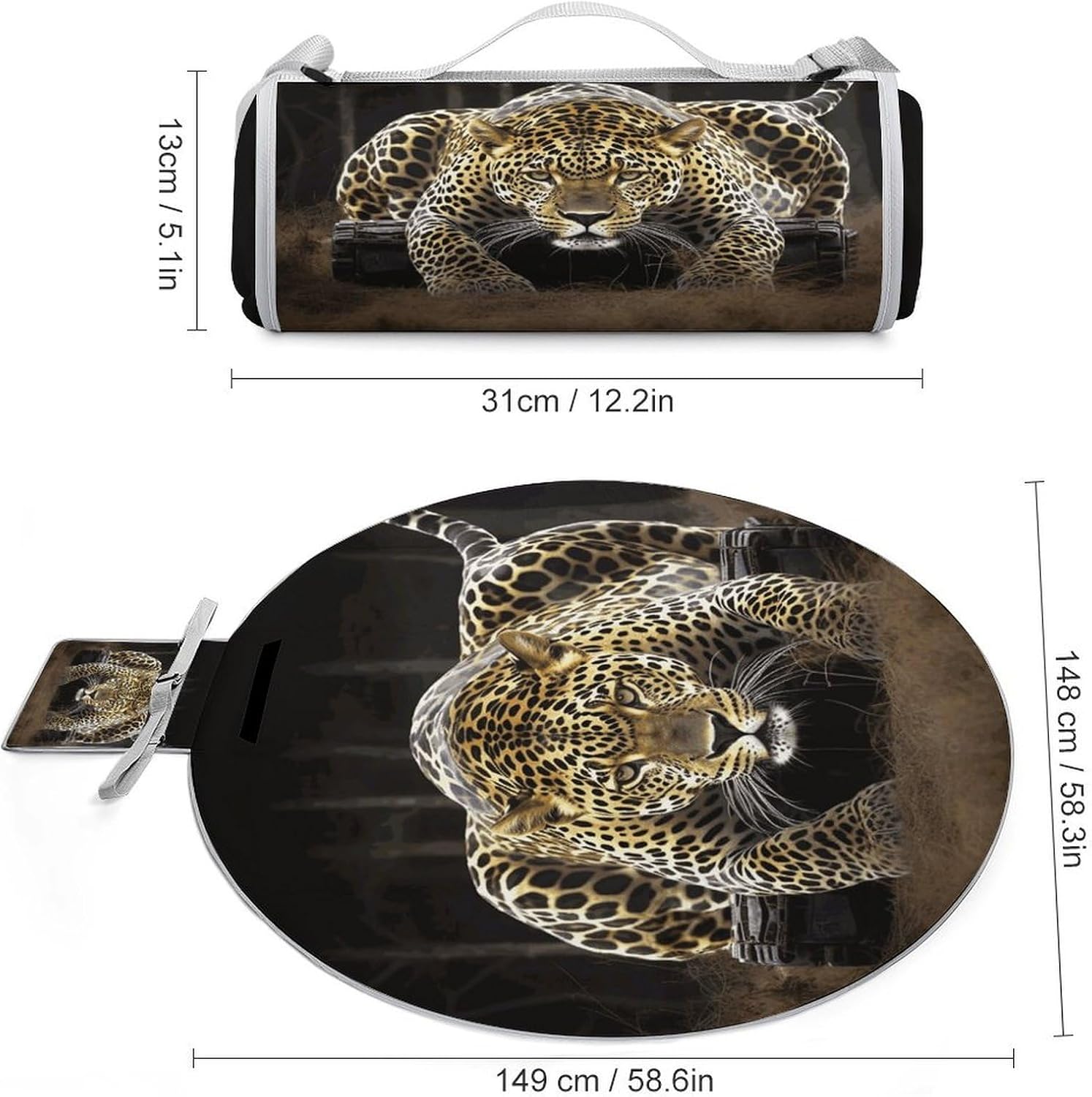 Leopard2 Picnic Mat Lightweight Waterproof Picnic Blankets Extra Large Picnic Outdoor Blankets Foldable Sandproof Beach Blanket for Park Beach Camping Courtyard 58.3''x58.3''