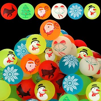 Junkin 100 Pcs Christmas Bouncy Balls Colorful Glow in The Dark Rubber Balls 1.25 Inch Small Bounce Ball Snowman Snowflake Bouncing Ball for Christmas Party Favor Basket StuffersSnowman