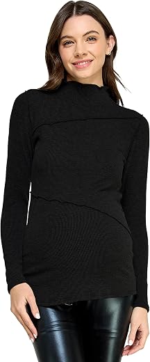 Womens Long Sleeve Ribbed Knit Maternity Top with Mock Neck