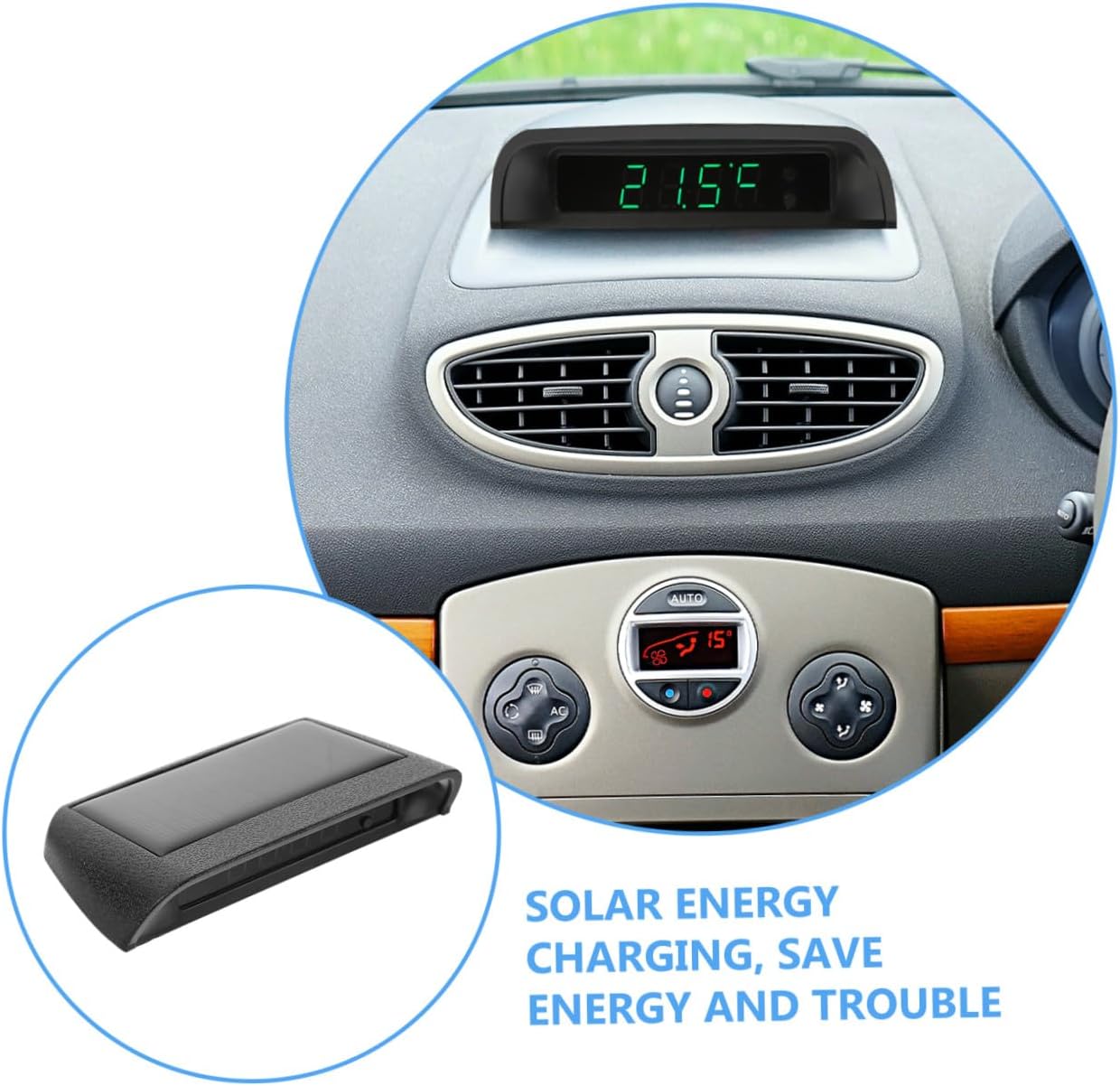 1pc High Precision Solar Car Clock with Automatic Brightness Durable Vehicle Dash Clock Easy Electronic Timepiece for Day Night Use