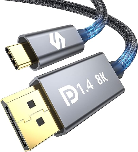 Silkland USB C to DisplayPort 1.4 Cable [8K@60Hz, 5K@60Hz, 4K@144Hz/120Hz, 2K@240Hz] Thunderbolt 3/4 to DP 1.4 Cable 6ft/2m 32.4Gbps, Compatible for Mac Studio, 2021 MacBook Pro M1, XPS 15