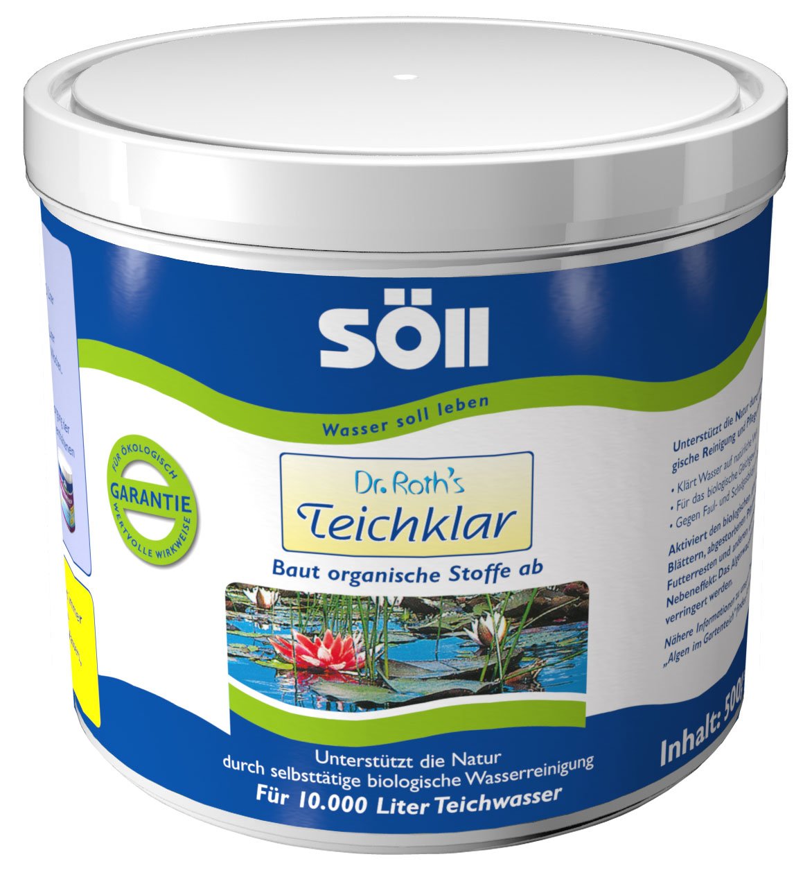 Söll 80380 Dr. Roth's Teichklar, 500 g - mikrobiologische Teichreinigung, Algenprophylaxe, Mikroorganismen für natürliche Wasserklärung im Teich Schwimmteich Fischteich