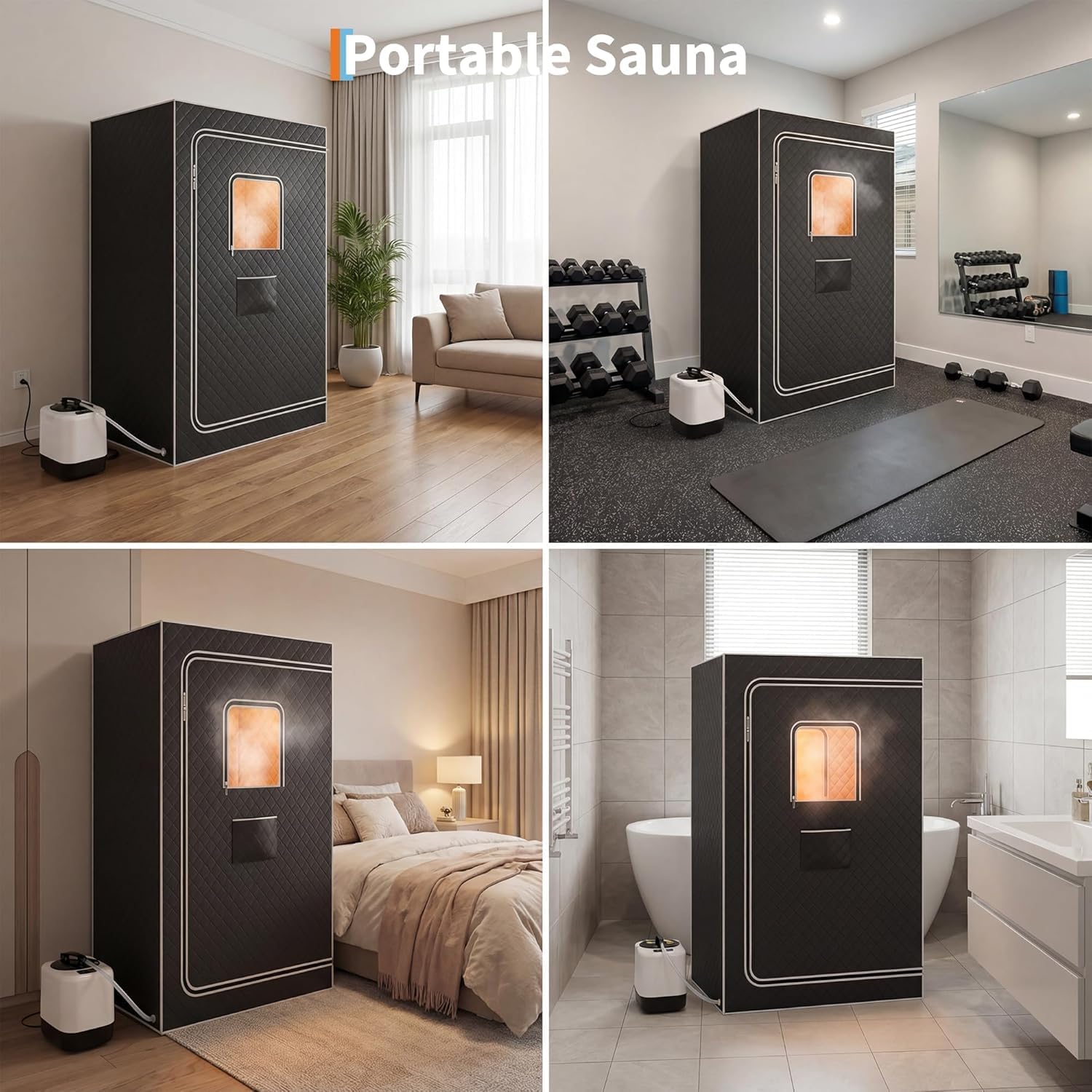 Garvee Sauna Portable 2 Personnes 1500W 4L 9 Niveaux Télécommande 120x80x160cm