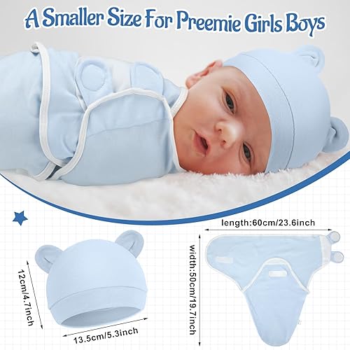Miniatura 3 de Buryeah Paquete de 4 mantas con gorro para bebés niños y niñas prematuros para bebés y niñas prematuros para bebés de 3 a 7 libras, Bonito estilo.