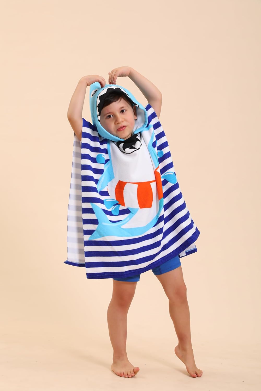 Shark Hooded Beach Towels for Kids 2-10, Poncho/Wearable Swimming Towel Robes for Boys/Girls, Pool Towels for Toddlers - Image 2