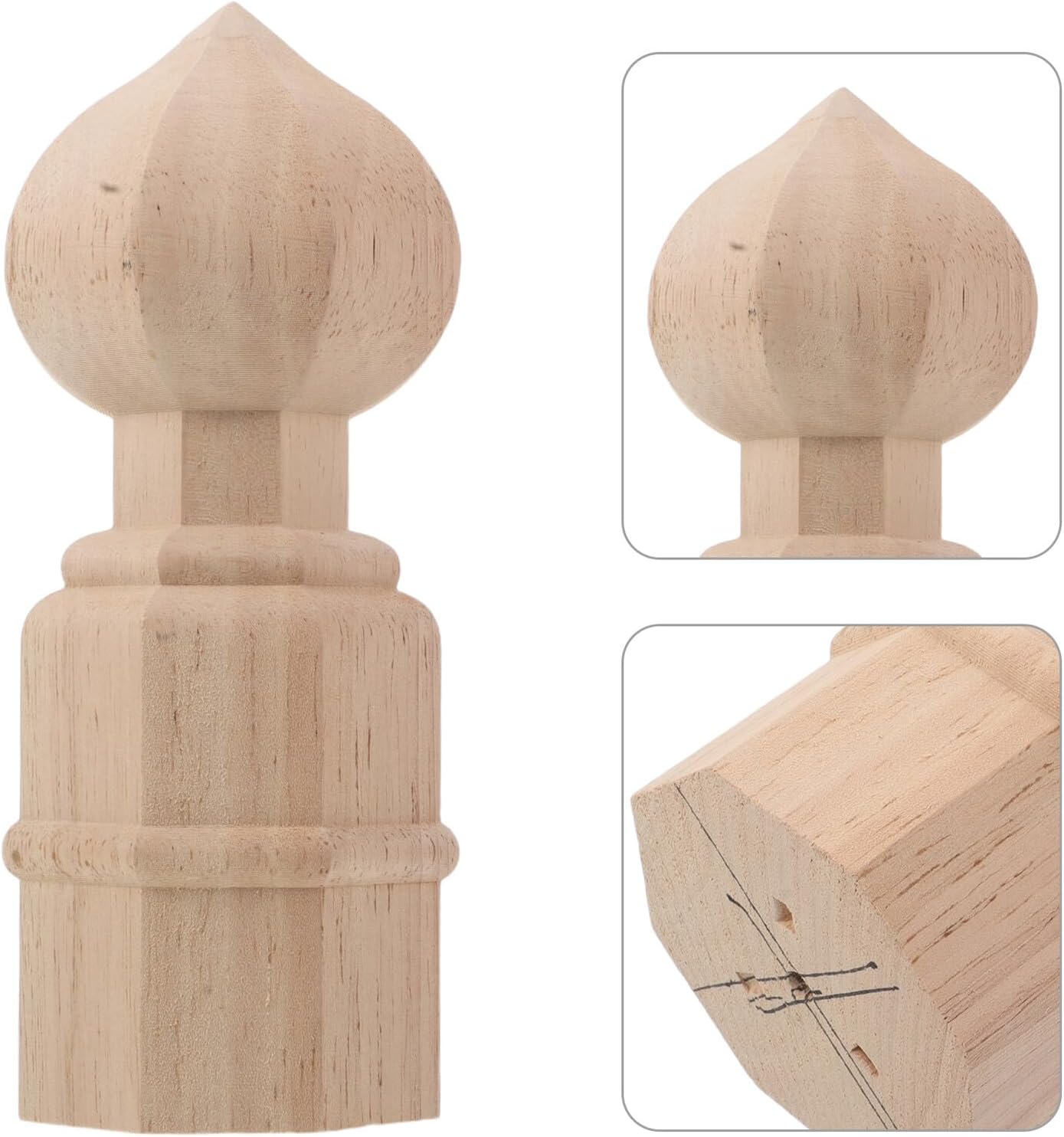 Operitacx European Style Wood Carved Finials Decorative Staircase Newel Post Caps Unfinished 8x20cm Indoor Bed Frame Post Replacement for Home Décor