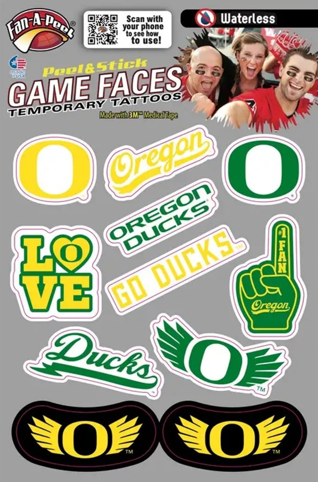 10 Piece Combo 8 Spirit Tattoos & 2 Eye Strips Officially Licensed Waterless Peel & Stick Temporary Tattoos Oregon