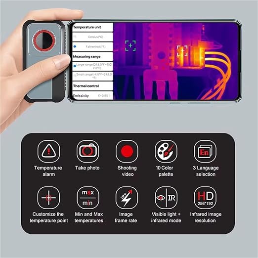 Cámara térmica para teléfono móvil Android Type C, resolución 256 x 192 píxeles, rango de -15°C a 550°C, para reparación eléctrica e inspección de edificios miniatura 5