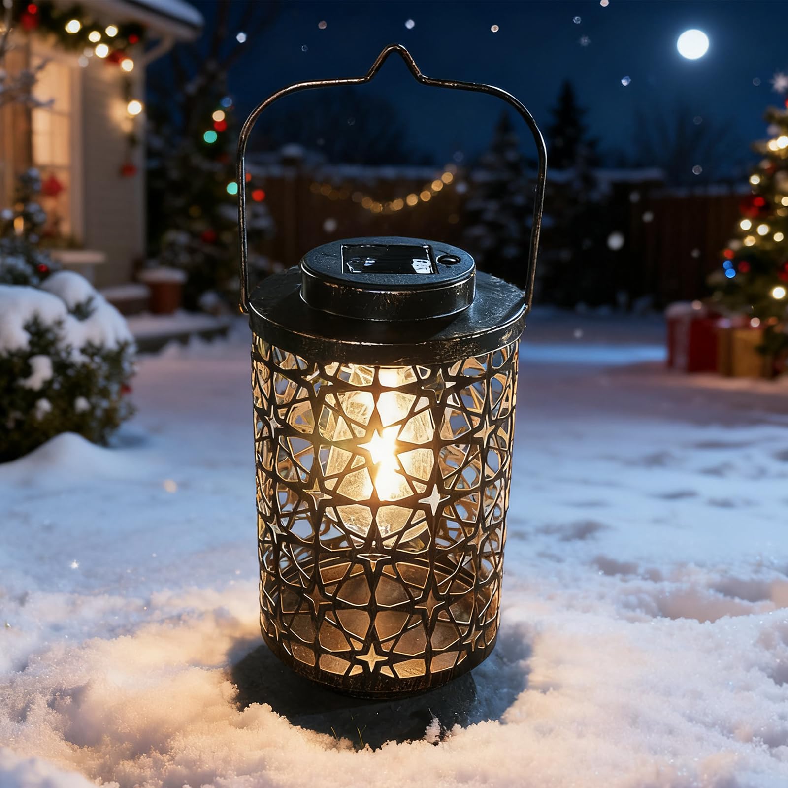 Lanterne Solaire D'extérieur En Métal à LED Décorative Pour Jardin, Terrasse, Cour, Pelouse Et Table Avec Design Creux (bronze