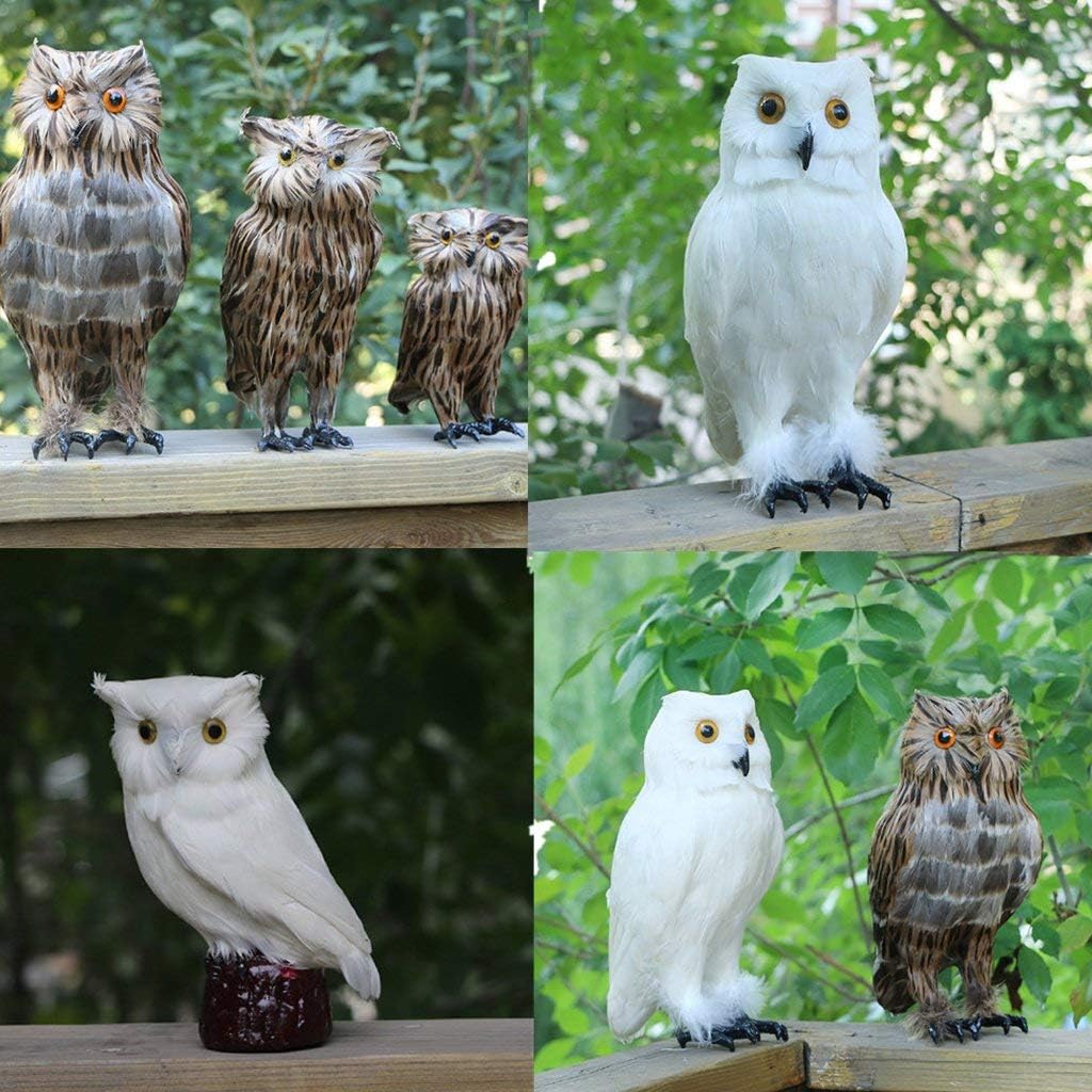 Realistic Artificial Feathered Owl Statue Figurine Home Garden Decoration (Brown)