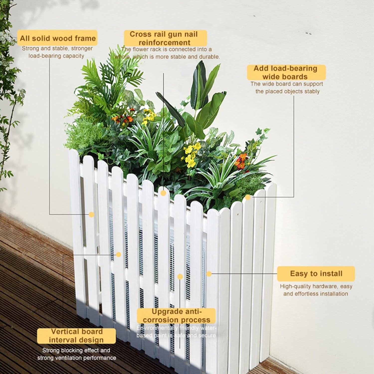 Wood Air Conditioner Fence Flower Rack Shutters Air Conditioner Outdoor Unit Flower Stand Solid Wood Air Conditioner Flower Stand for Winter And Summer Garden Patio Lawn. ( Color : Brown , Size : 115x