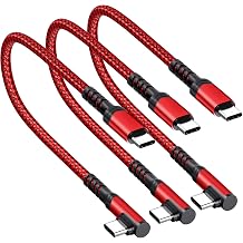 3 Packs Short USB C to USB C Cable 1ft, 60W Type C Fast Charging Right Angle Cord Charger for iPhone 15/15 Pro/15 Plus/15 Pro Max/Samsung S23/S23+/S23 Ultra/S22/S21/MacBook Pro/iPad Pro/Tablet Red