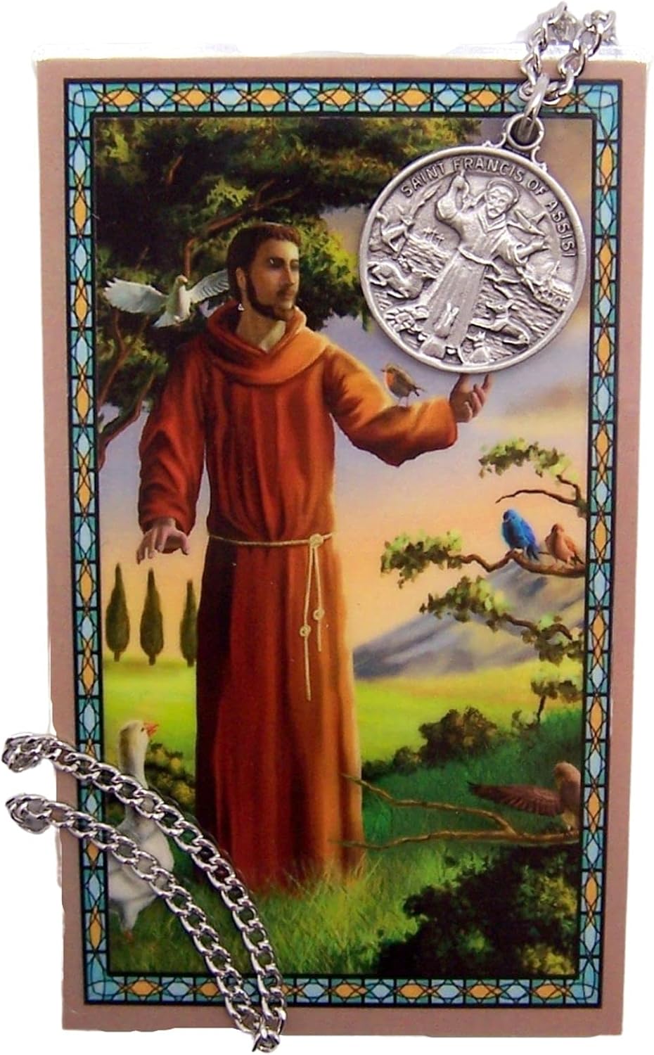 Saint Francis of Assisi Pewter Medal Pendant with Prayer Card - Image 6