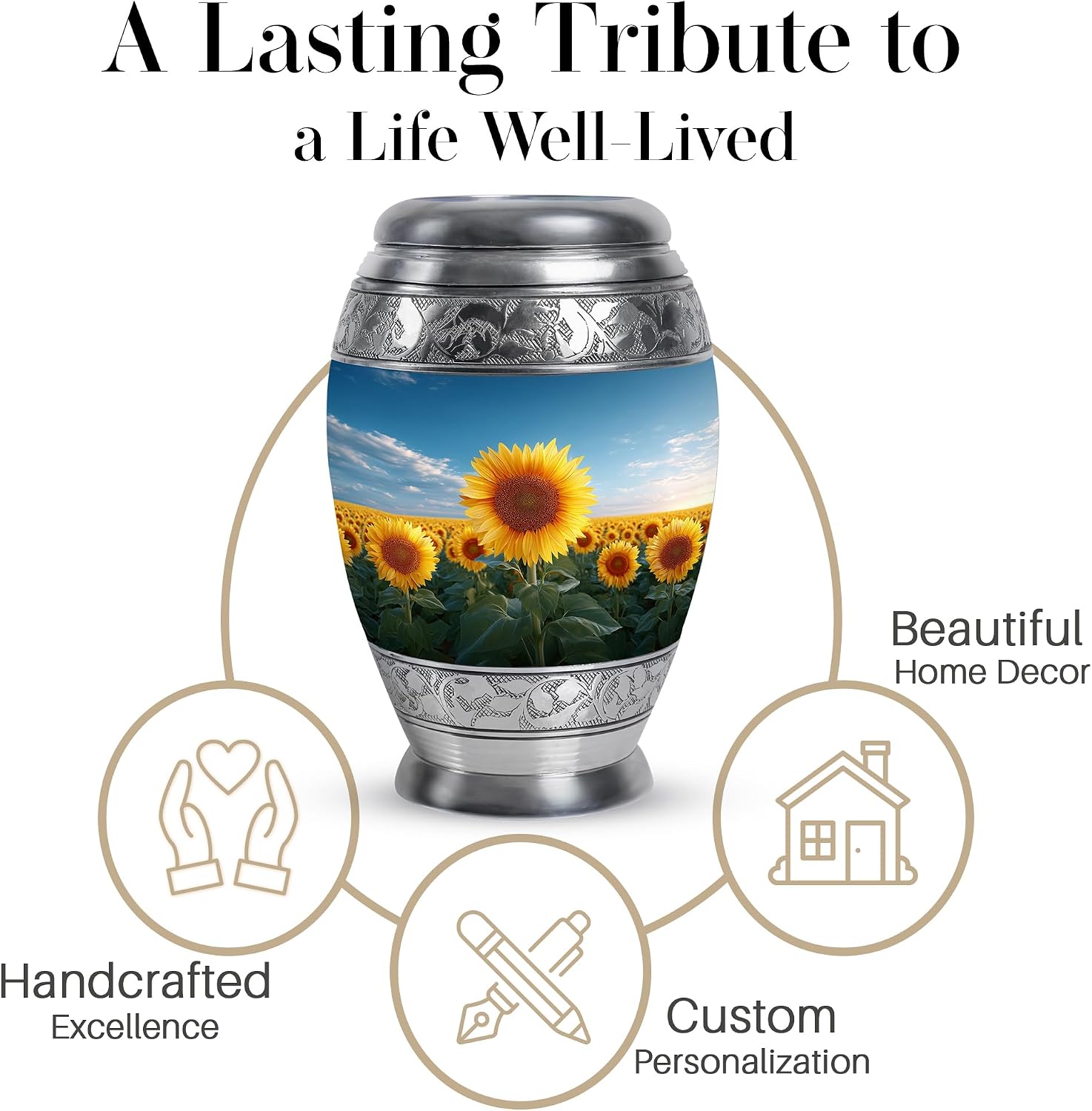 Large 10 Inch Sunflower Urns for Human Ashes - Blue, Sunset Urn - Sunflower Urns for Human Ashes Adult Female - Cremation Urn for Adult Female - Funeral Ash Holder 10 Inch, 200 Cubic Inches