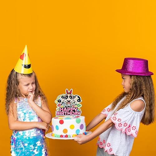 Miniatura 6 de Paquete de 25 adornos para cupcakes para niñas, decoraciones de fiesta de cumpleaños de Power Girls, con 1 adorno para pastel de cumpleaños, 24