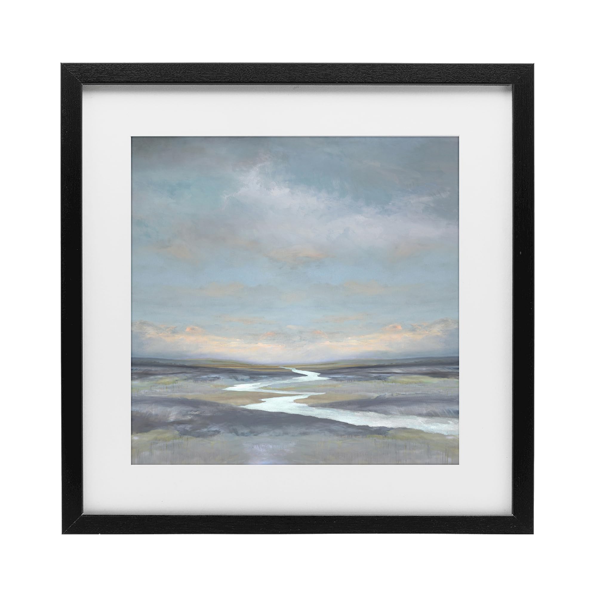 Stupell Industries Midnight Black (Textured) 'Riverbend Misty Atmosphere'| Framed Print Under Glass