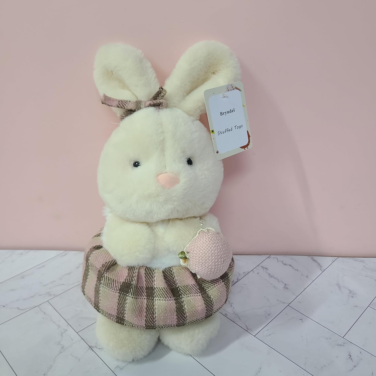 Bryndel Stuffed toys Soft Plush Rabbit Toy with Plaid Skirt & Purse, Adorable Plushie Gift for Kids & Collectors