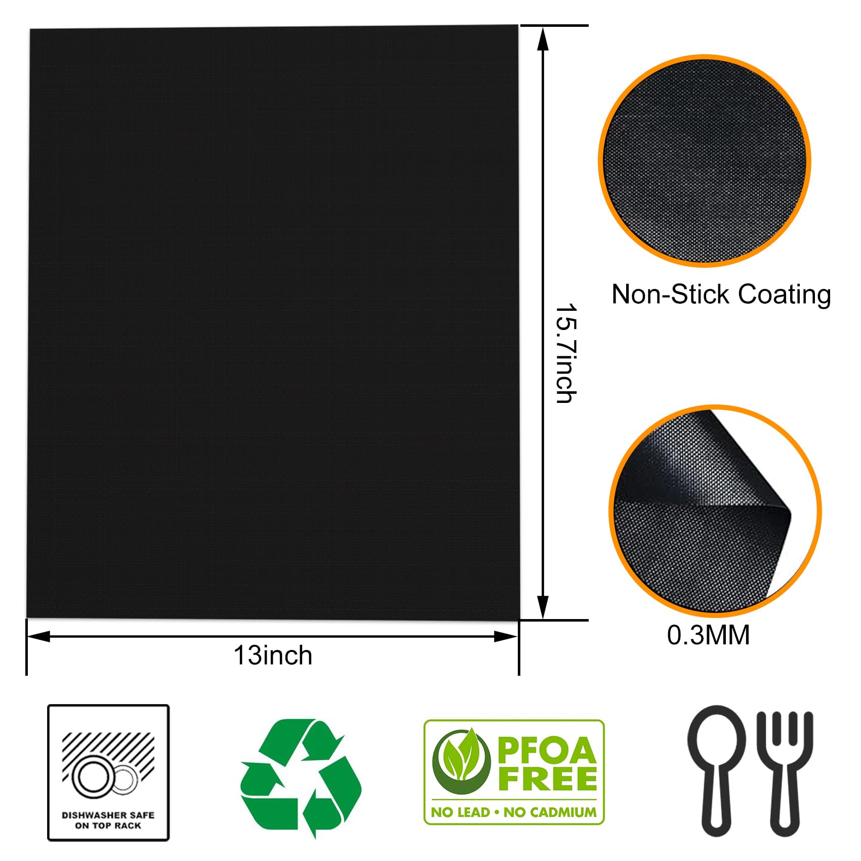 6 pk Oven Liners for Bottom of Oven, Heavy Duty BBQ Grill Mats for Outdoor Grill Nonstick, Works on Gas Charcoal Electric Ovens Grills 15.75 x 13