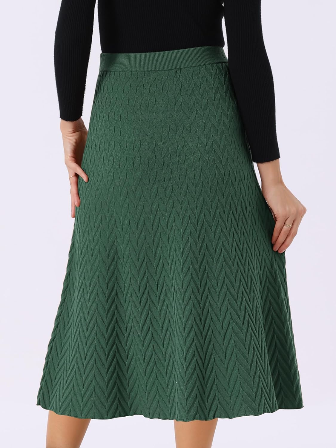 Seta T Women's Ribbed Knit A-Line Skirts Elastic High Waist Stretchy Sweater Midi Skirt - Image 5