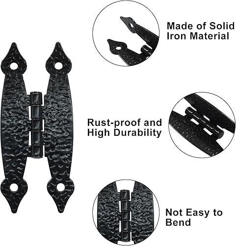 Vista 36 de Murtenze Paquete de 4 bisagras en H antiguas negras de 3.5 pulgadas, bisagras de gabinete de acero laminado en frío, bisagras planas de puerta