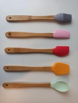 Silikon Mini Spatula Seti, 5’li Renkli Bambu Saplı – Isıya Dayanıklı Mutfak Spatulası ve Fırça | Yapışmaz Yüzeyler İçin | Kek, Pasta ve Yemek Yapımı