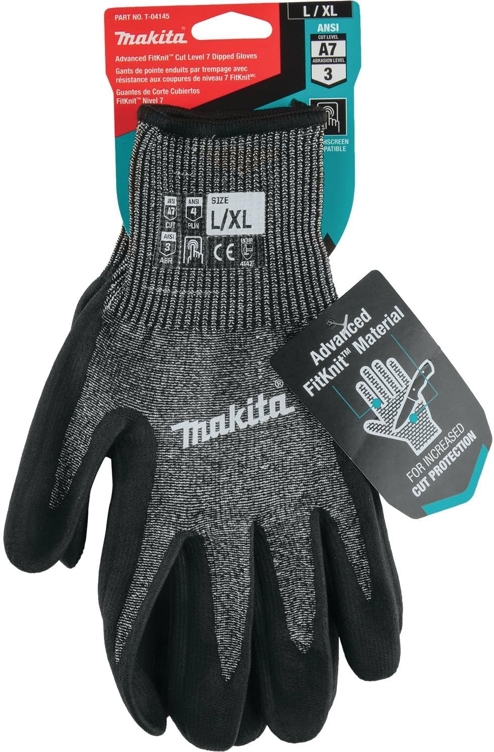 Makita Unisex FitknitÂ T 04145 Advanced FitKnit Cut Level 7 Nitrile Coated Dipped Gloves