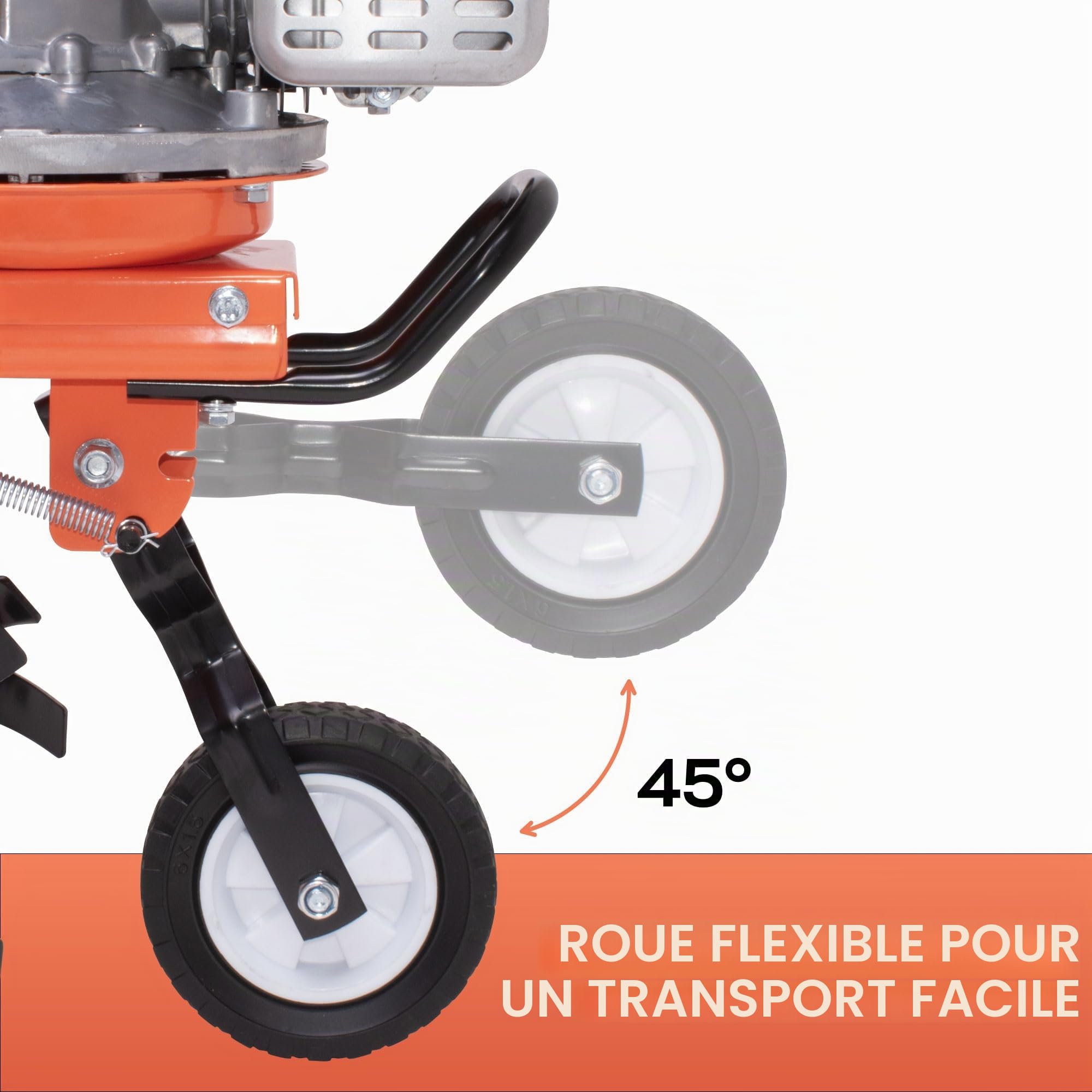 Boudech Tukang 140 - Motobineuse pour Jardin à Essence 4 temps 2.5HP Moteur 140cc avec 4 Fraises Ø30 cm 16 Lames Largeur de travail 37 cm Profondeur de travail 30 cm