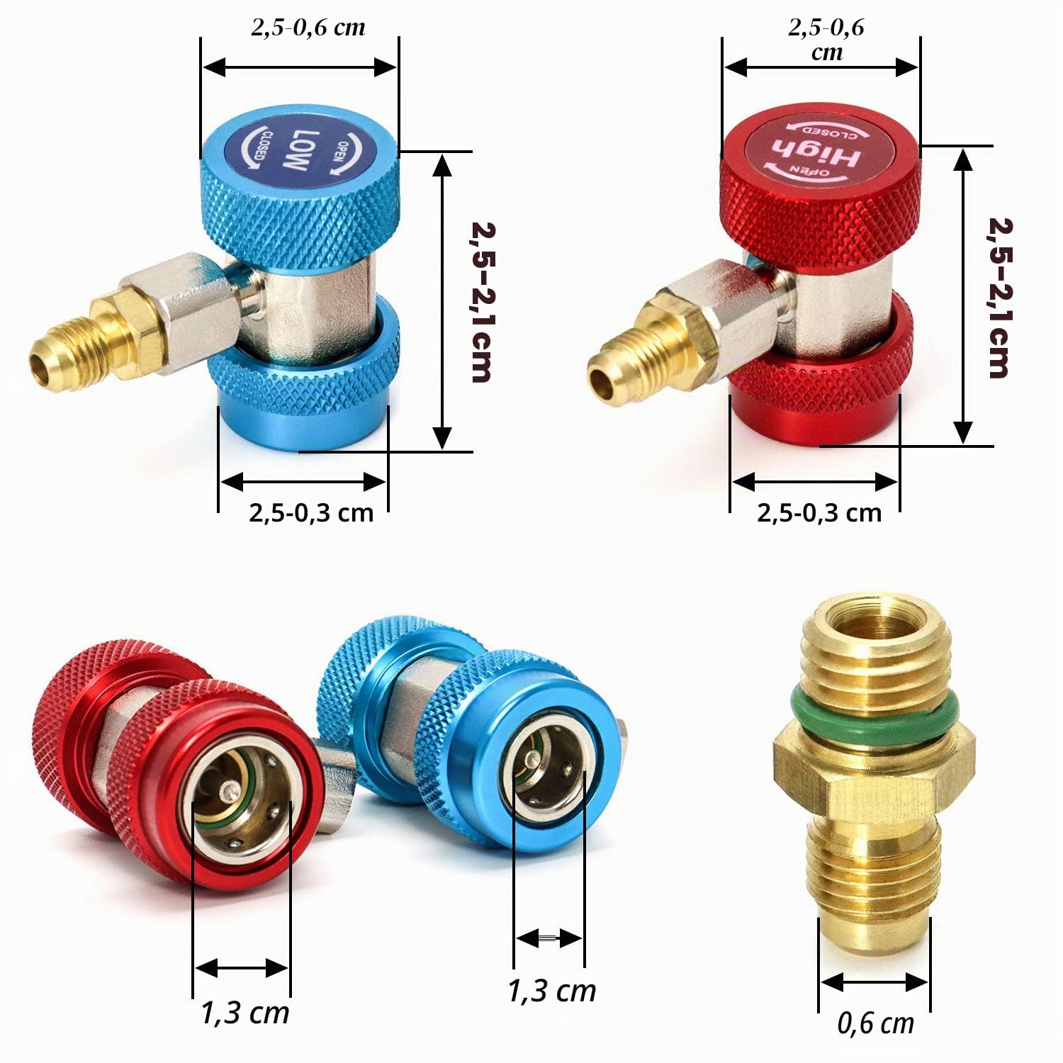 QWORK Adaptateur Connecteur, AC R134A Coupleur Rapide Connecteur Adaptateur Haut Bas Raccords 1/4" SAE HVAC