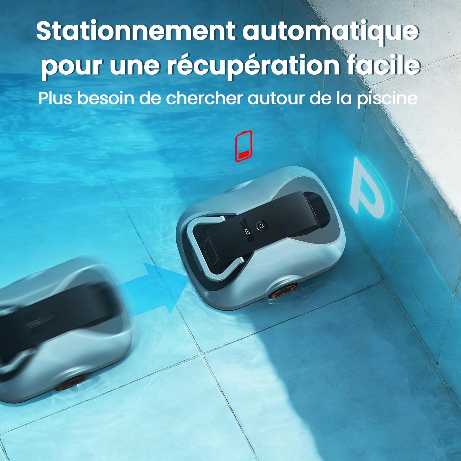 Robot Piscine sans Fil, Robot aspirateur Piscine sans Fil, 200Min d’Autonomie, Retour Automatique, Filtration Ultra-Fine, Navigation Intelligente, Compact et Portable pour Piscines Hors Sol 232 m²