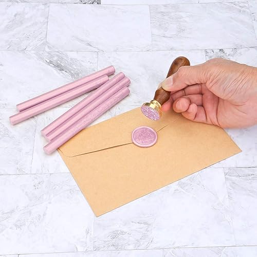 Miniatura 6 de Yoption 15 varillas de cera para sellar con pistola de pegamento, ideal para invitaciones de boda, tarjetas, sobres (rosa)