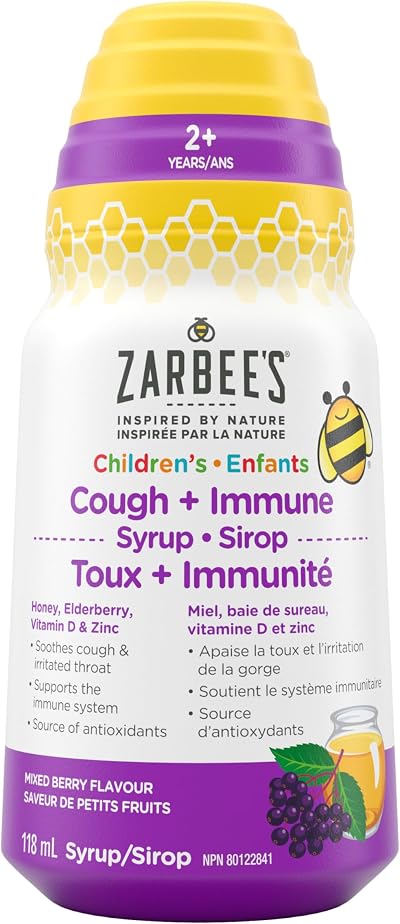 Zarbee's Children's Immunity Syrup with Zinc, Elderberry, Vitamin D, 118 mL