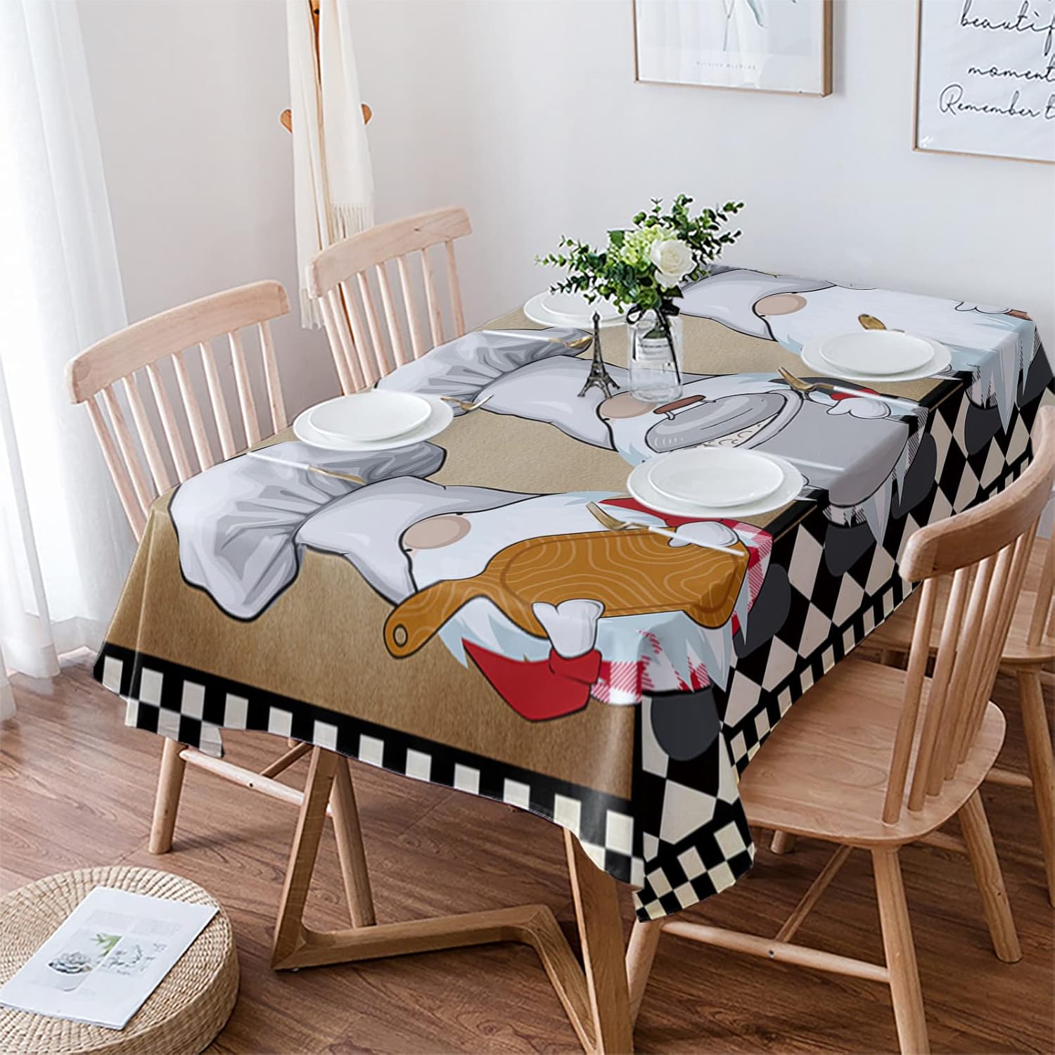 Tablecloth Rectangle Table Cloths 54 x 108, Fat Chef Tablecloths Waterproof Tablecloth Outdoor Table Cloth Table Cover Kitchen Dinning Tabletop Cook Gnomes Buffalo Plaid Vintage Backdrop