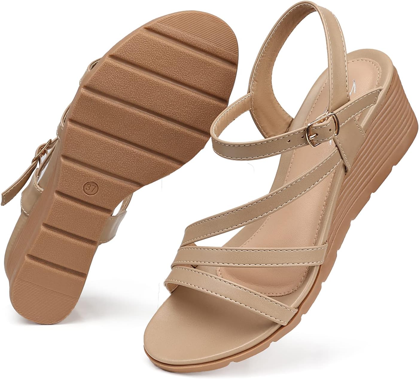 SHIBEVER Wedge Sandals for Dressy Women Platform Summer Womens Low Heels Arch Support Sandal - Image 2