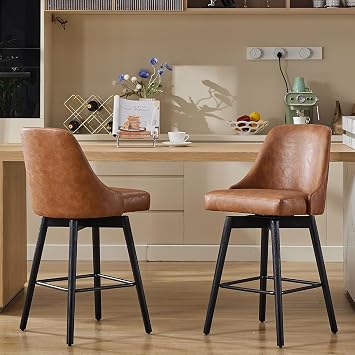 Swivel Bar Stools Set of 2, 30" Height Upholstered Barstools with Sturdy Metal Base and Comfortable Seat, Counter Height Bar Stools with Back for Kitchen, Home Bar, Dining Room