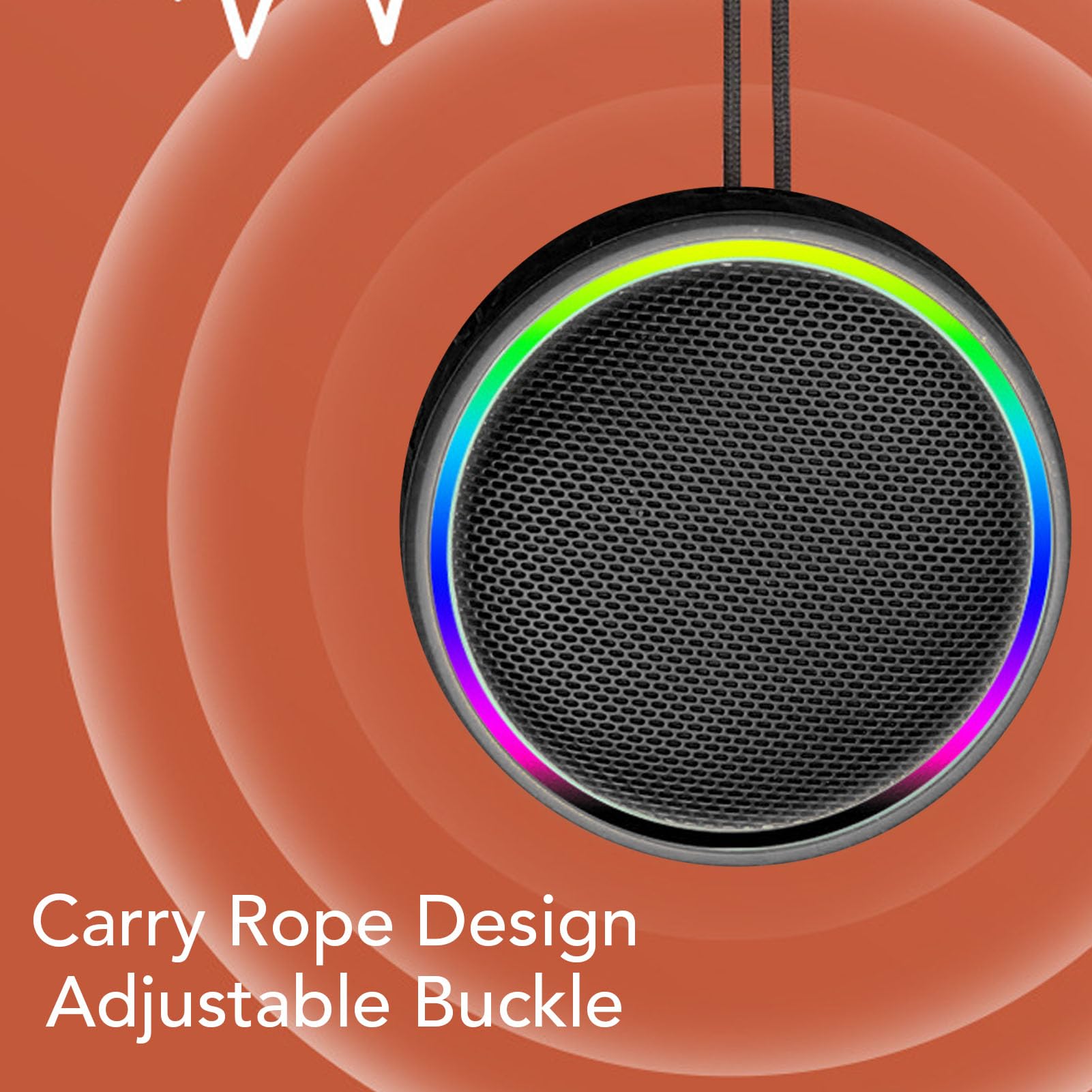 Bluetooth-Duschlautsprecher, Tragbarer, Kabelloser Stereo-Lautsprecher mit Saugnapf und Trageband, RGB-Beleuchtung, Wasserdicht nach IPX6 (Schwarz)