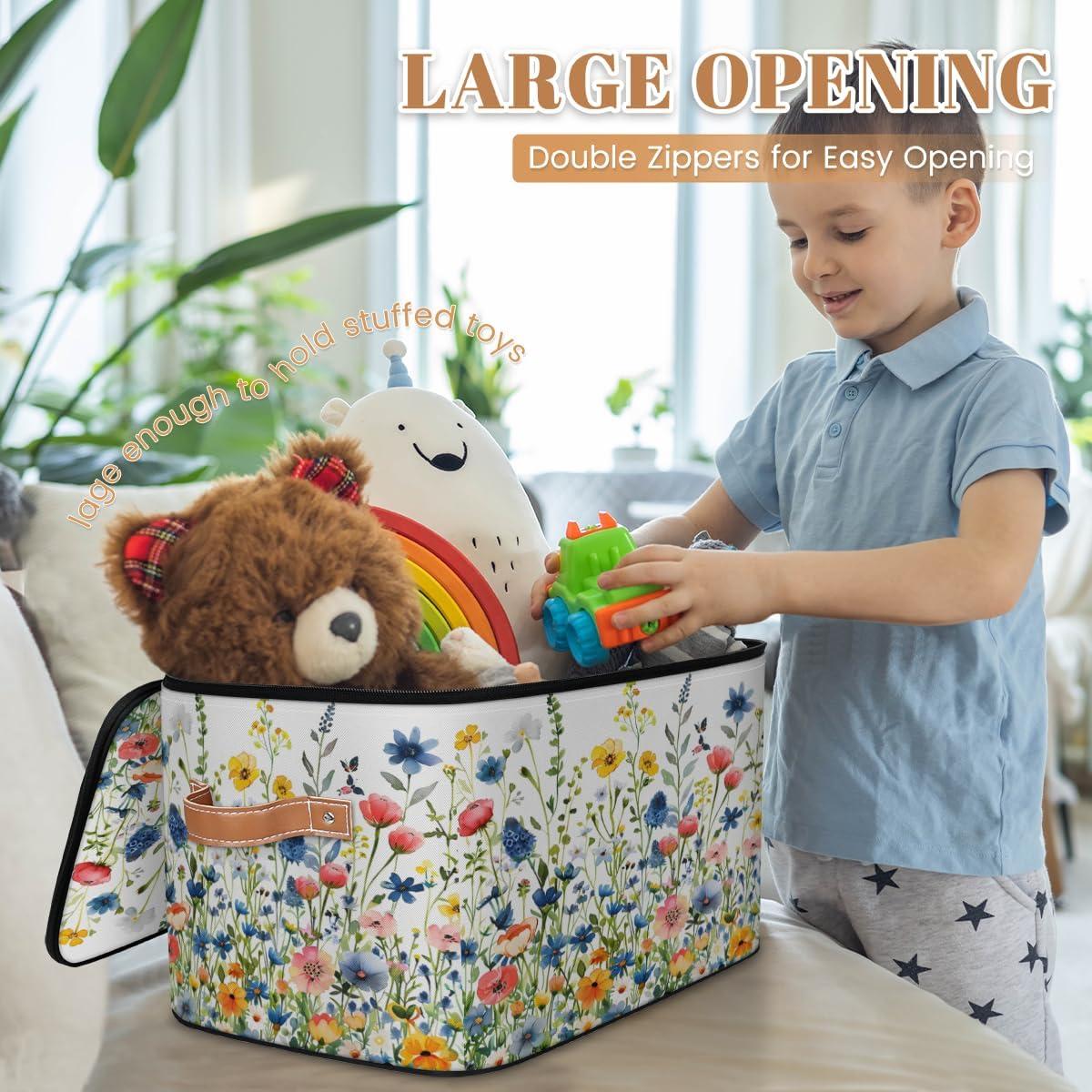 Pardick Storage Bin Spring Floral Storage Baskets with Zipper Lid & Handle Foldable Closet Shelf Cloth Organizer Basket Cube Bins Clothes Organizer for Nursery, Bedroom