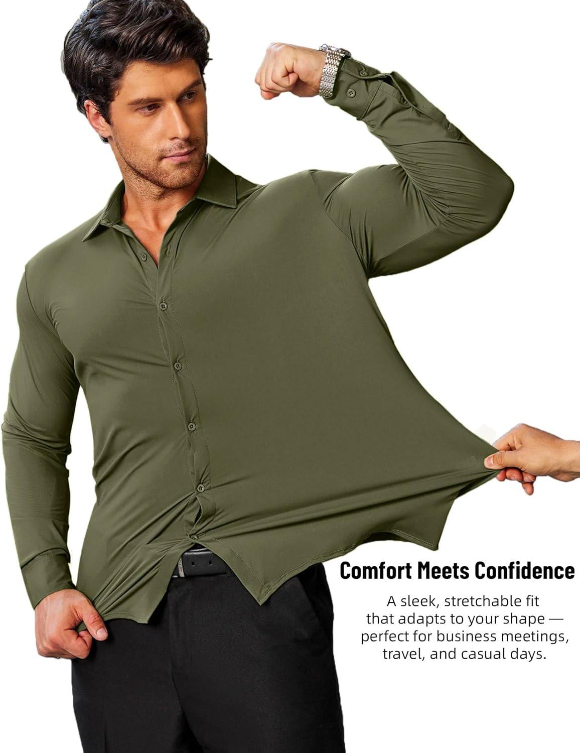 COOFANDY Mens Stretch Dress Shirts Muscle Fit Wrinkle Free Long Sleeve Button Down Shirt Business Casual Shirts - Image 4