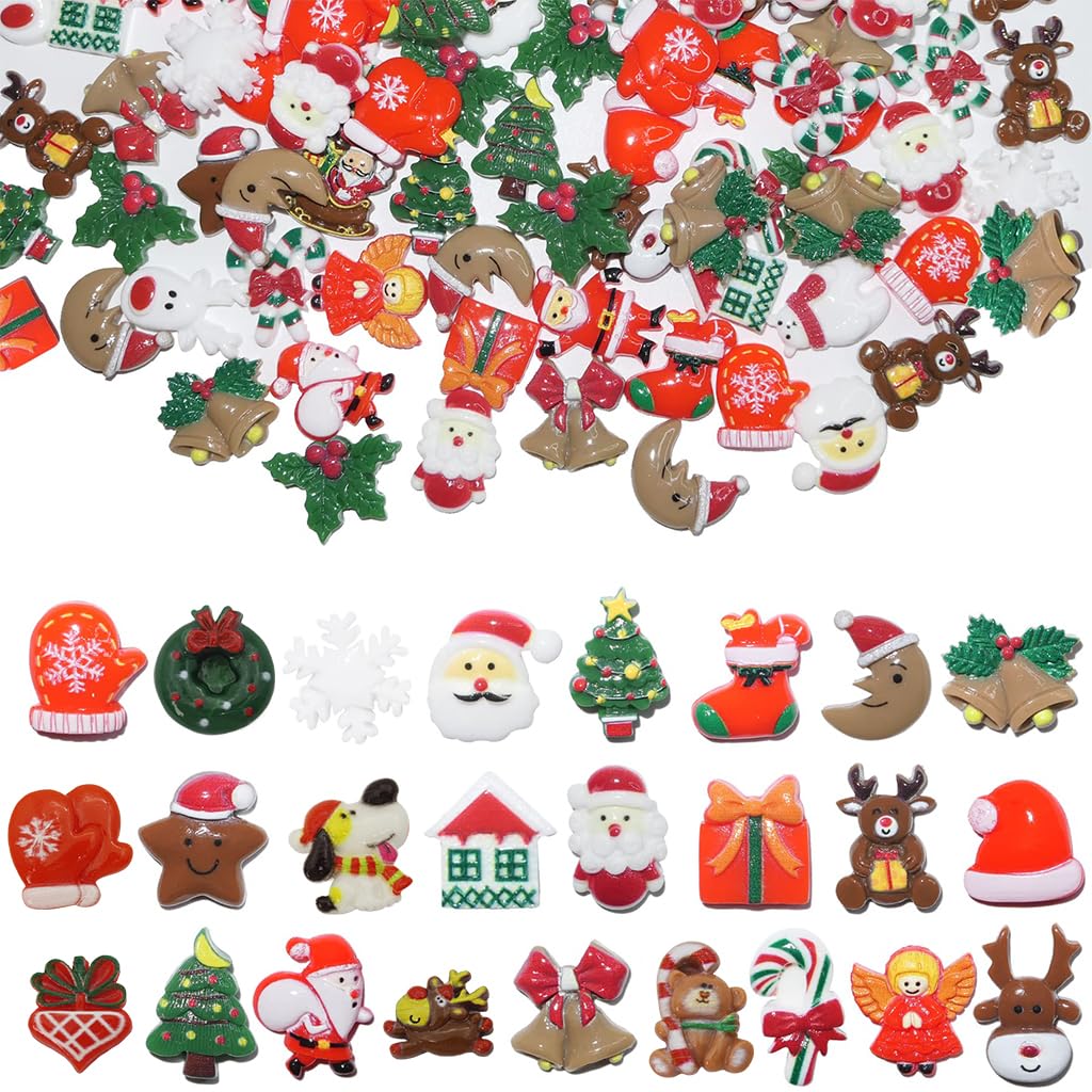 MAYCREATE® 100Pcs Mini Christmas Resin Charms for DIY Crafts Christmas Resin Home Decor Window Resin Charms Home Decor Christmas Ornaments for Door, DIY Crafts, Wall