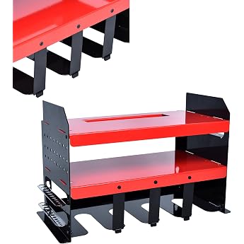 Tool Wall Mount for 4 Power Tool Rack 3 Levels Tool Holder Wall Tool Stand with Side Screwdriver Rack Tool Wall Tool Organiser Red & Black