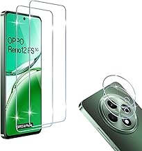 Screen Protector Compatible with OPPO Reno 12 FS/12 F 4G/5G 2 Pieces Tempered Glass + 2 x Camera Film, Bubble Free, Anti-Scratch, 9H Hardness Protective Film + Camera Film