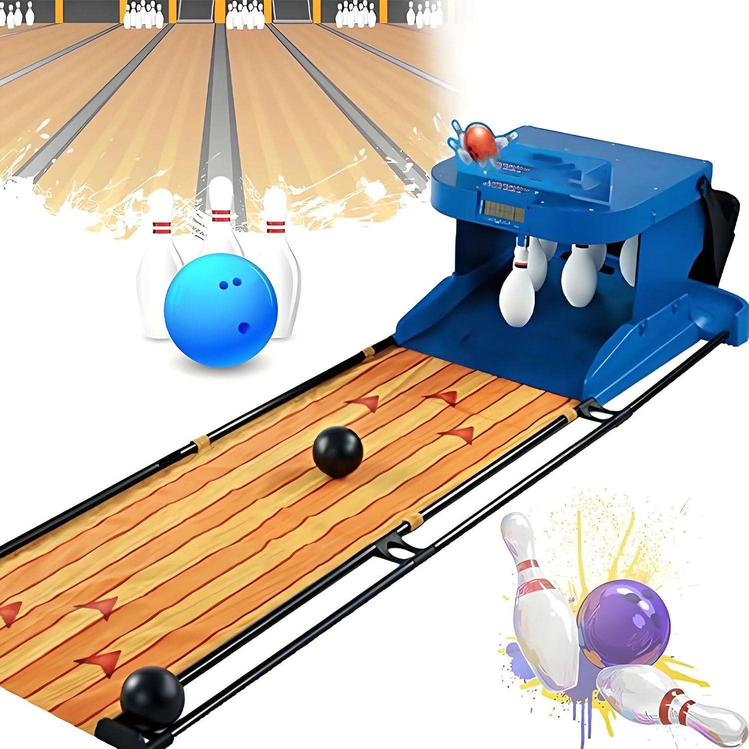 Juego de Bolos electrónico para Interiores - Juego de Bolos Plegable de 2 m/3,5 m para diversión Familiar, máquina de puntuación interactiva para Padres e Hijos 2m/6ft