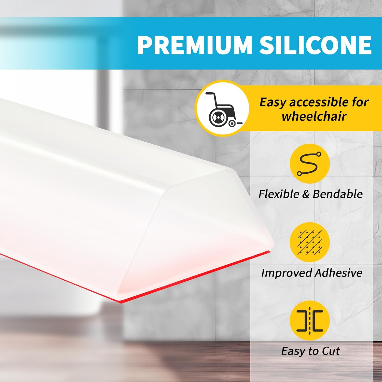 39Inch Collapsible Shower Water Dam Self-Adhesive Silicone Shower Water Guard Keeps Water Inside Threshold Dry and Wet Separation Retention System Suitable for Bathroom Kitchen Bathtub