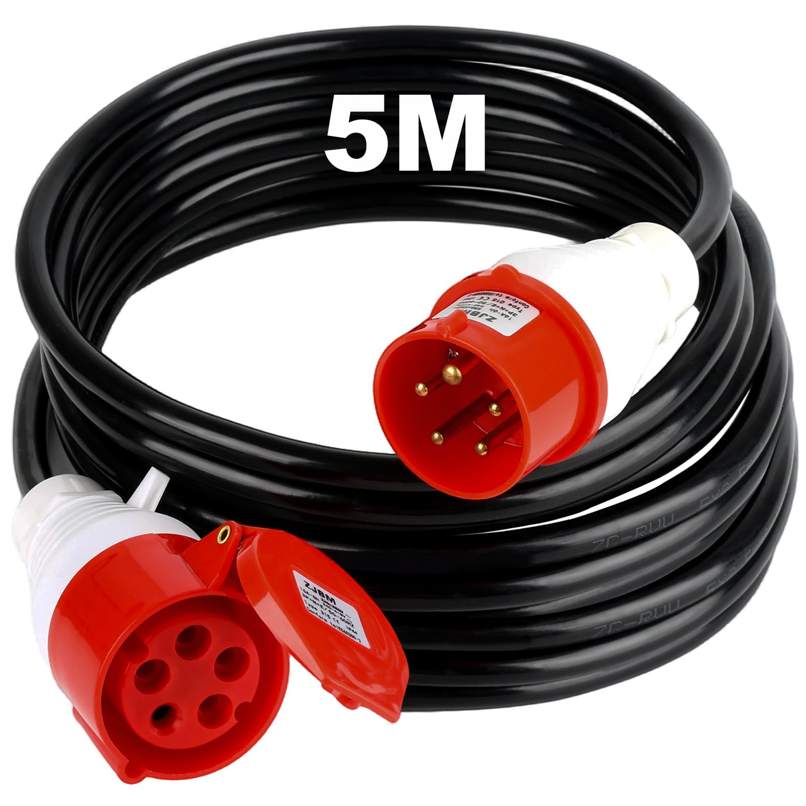 TEOV Cable alargador CEE 5 m, IP44 5G, 2,5 mm², cable de alimentación de goma, 400 V, 16 A, cable de alimentación CEE para obras, comercios, exteriores y agricultura